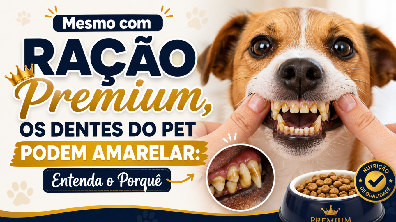 Entenda por que os dentes de cães e gatos ficam amarelados e conheça o Power Clean Spray, uma opção prática para complementar a rotina de higiene bucal dos pets.